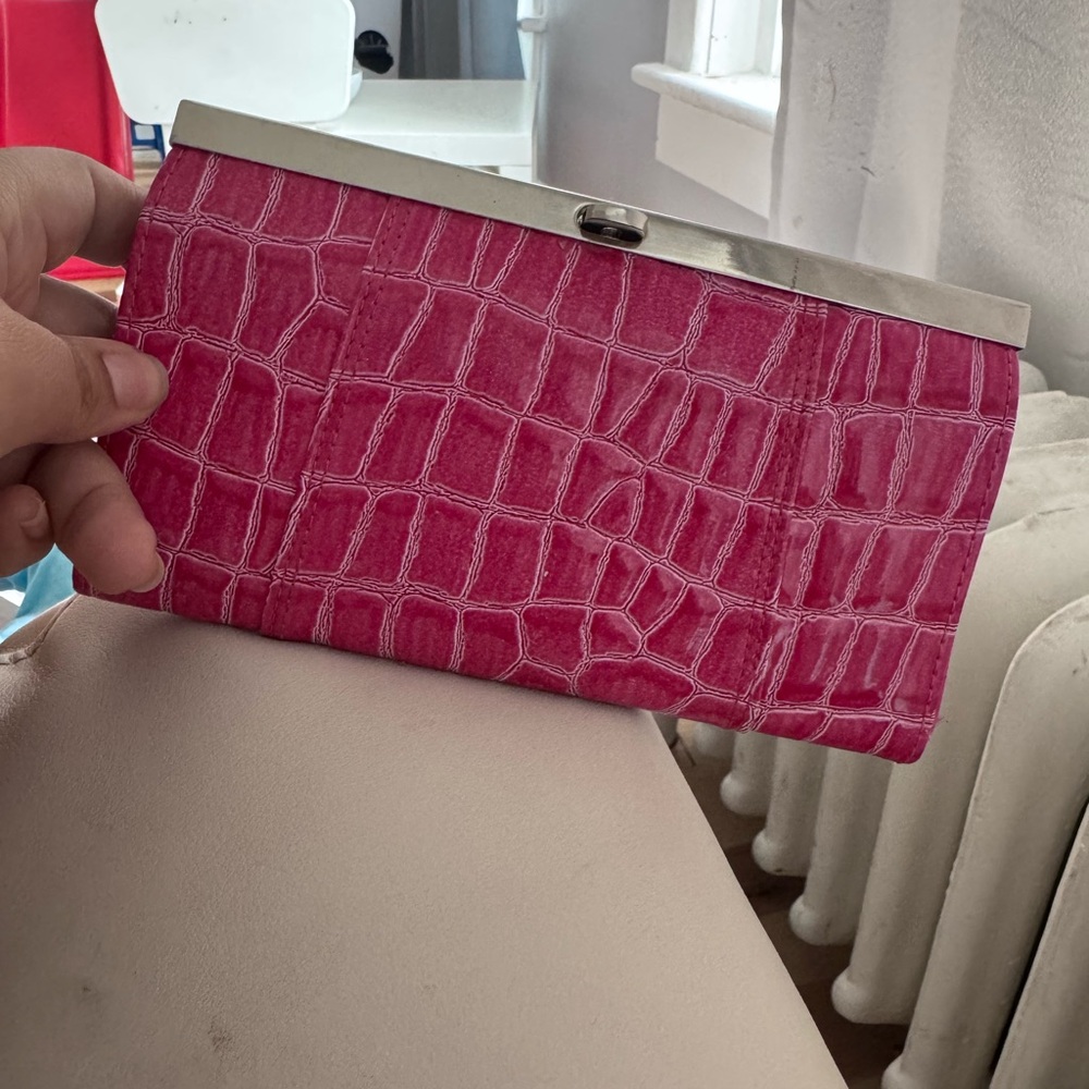 Pink Crocodile-Embossed Clutch